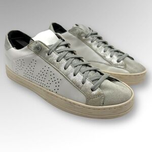 P448 Luxury Italian White John Round Toe Lace-Up Leather Athletic Sneakers Sz 34